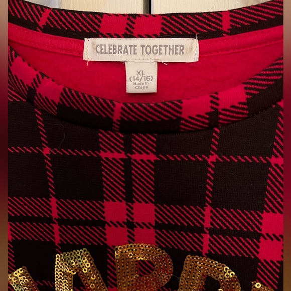 Plaid Holiday Sweatshirt with Dog Design EUC Size XL - Picture 2 of 6